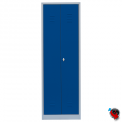 Artikel Nr. 510721 - Putzmittelspind 60 cm breit -Korpus lichtgrau - Türen blau - Drehriegel für Vorhängeschloss - Lieferzeit ca. 3-4 Wochen
